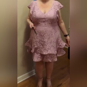 City Chic Ruffled Lace Dress with Flutter Sleeves Sz 18